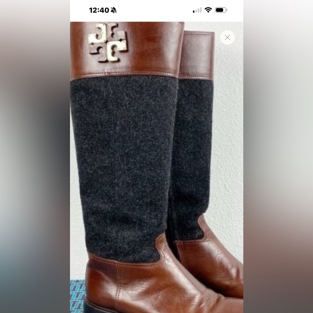 Tory Burch women’s vintage riding Leather and Fabric Boots